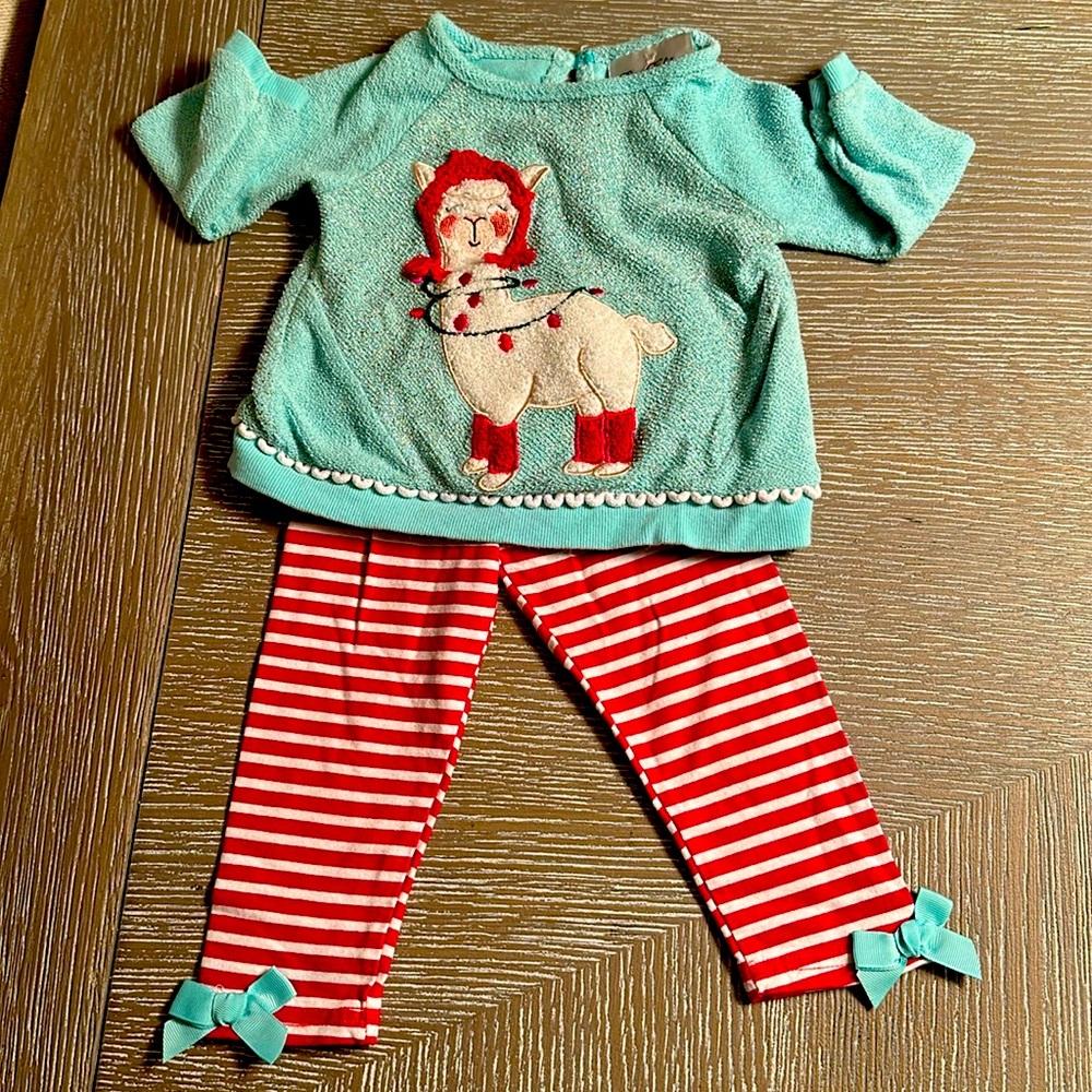 Rare Editions Llama 🦙 Christmas 2piece Set. Sz 12 mths-EUC